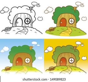 Stump house and tree