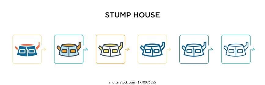 Stump house vector icon in 6 different modern styles. Black, two colored stump house icons designed in filled, outline, line and stroke style. Vector illustration can be used for web, mobile, ui