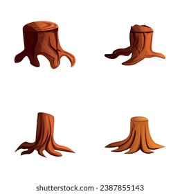 Stump icons set cartoon vector. Tree cutting. Deforestation, ecological problem