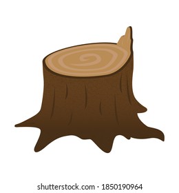 Stump isolated on a white background. A stump with a broken branch. Stump of oak, aspen, Rowan, spruce, pine, maple.