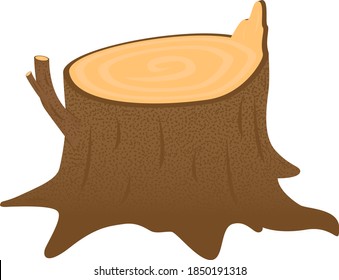 Stump isolated on a white background. A stump with a broken branch. Stump of oak, aspen, Rowan, spruce, pine, maple.
