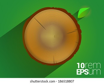 Stump With Leaves And Long Shadow. Vector Illustration. 