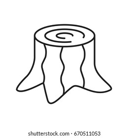 Stump linear icon. Deforestation thin line illustration. Logging. Felled tree. Contour symbol. Vector isolated outline drawing