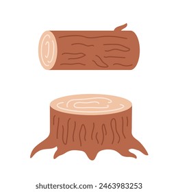 Stump and log in a cartoon flat style.