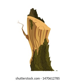 Stump with moss on the trunk. Vector illustration on white background. 