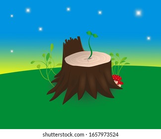 
Stump, mushroom, landscape, tree, illustration