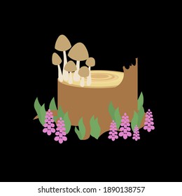 stump with mushrooms on it vector illustration