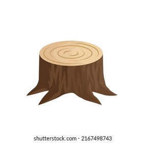 Atrapado con ilustración vectorial de dibujos animados de raíz. Registrar con raíces aisladas en fondo blanco. Trozo de árbol. Madera