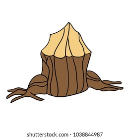 Stump. The roots of the tree. Brown tree. Vector object