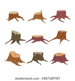 stump set cartoon. nature trunk, growth wooden, stump texture stump sign. isolated symbol vector illustration