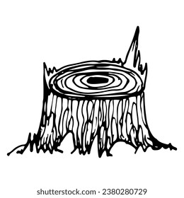 Stump sketch. Felled tree. Hand drawn illustration.