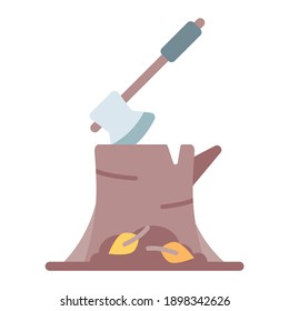 stump tree in autumn using soft color and flat style