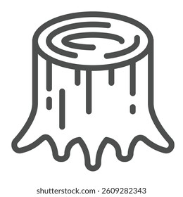 Stump of tree line icon, climate change concept. Vector graphics. Forest tree stump, wood cutting sign on white background, outline style icon for mobile or web design
