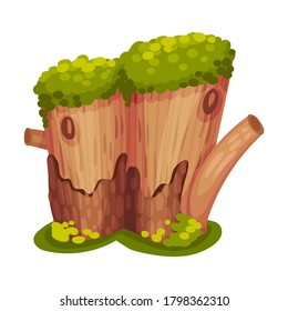 Stump or Tree Stub Covered with Moss as Forest Element Vector Illustration