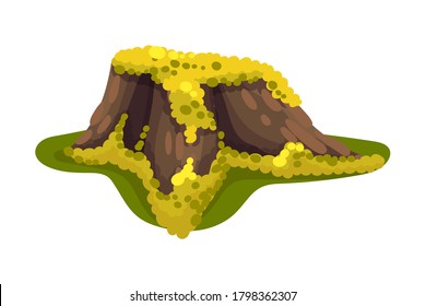 Stump or Tree Stub Covered with Slumpy Moss as Forest Element Vector Illustration
