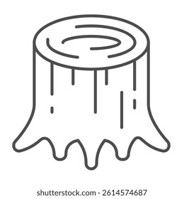 Stump of tree thin line icon, climate change concept. Vector graphics. Forest tree stump, wood cutting sign on white background, linear style icon for mobile or web design