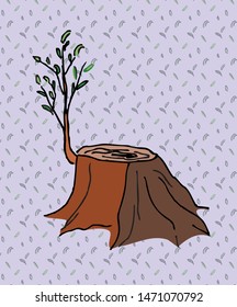 Stump Tree Young Sprout Freehand Drawing Vector