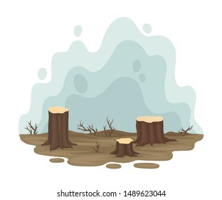 Stump in the wasteland. Vector illustration on a white background.