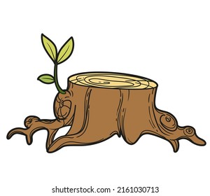 Stump with young sprout color variation for coloring page isolated on white background