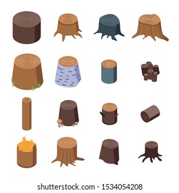 Stumps tree icons set. Isometric set of stumps tree vector icons for web design isolated on white background