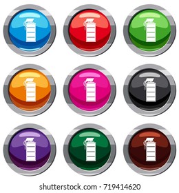 Stun grenade set icon isolated on white. 9 icon collection vector illustration