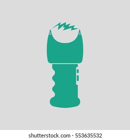 Stun gun icon. Gray background with green. Vector illustration.