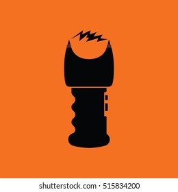 Stun gun icon. Orange background with black. Vector illustration.