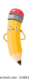 Stunned cartoon pencil. Education icon. Vector illustration
