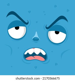 Stunned monster face. halloween vector illustration, isolated cartoon monster.