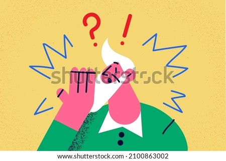 Stunned old grey-haired bearded man feel shocked by unexpected news or message. Amazed mature grandfather surprised astonished by unbelievable notification. Flat vector illustration. 