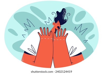 Stunned young man scared and terrified with news or event. Amazed guy shocked by unexpected message feeling fear and astonishment. Vector illustration.