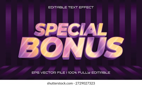 Stunning 3D text effect showcasing a special bonus message with vibrant colors and a modern striped background, perfect for promotions and exclusive deals
