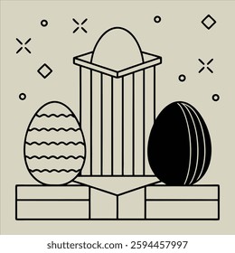  A stunning 3D-rendered composition featuring two decorative eggs with textured surfaces and intricate symmetrical patterns. Perfect for modern design, CGI art, and visual inspiration.