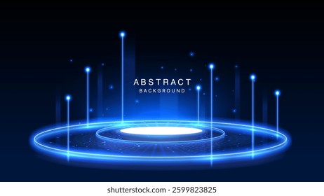Stunning Abstract Background with Blue Circle Light Effects for Creative Designs – Ideal for Banners, Backdrops, and Product Displays. Vector.