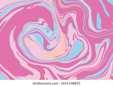 A stunning abstract fluid art piece featuring vibrant swirls of pink, blue, and yellow. The smooth, flowing motion and bright color palette make it perfect for contemporary design, digital backgrounds