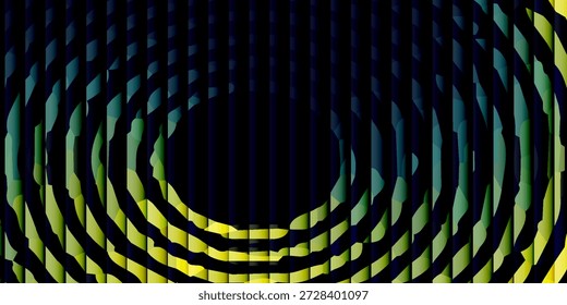Uma imagem abstrata impressionante mostra a filtragem de luz verde através de uma série de listras verticais escuras. O contraste entre a luz e a sombra cria um efeito dramático e visualmente surpreendente
