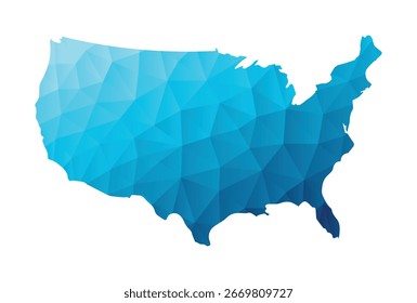 Um mapa abstrato impressionante dos Estados Unidos da América, renderizado em um moderno estilo poligonal geométrico ou de mosaico. 
