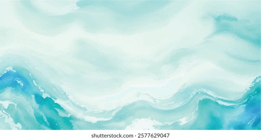 Stunning Abstract Ocean Wave Pattern in Soft Blue and Green Watercolor Shades, Ideal for Use as a Background in Coastal, Sea-Inspired, and Ocean-Themed Graphic Designs.
