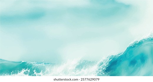 Stunning Abstract Ocean Wave Pattern in Soft Blue and Green Watercolor Shades, Ideal for Use as a Background in Coastal, Sea-Inspired, and Ocean-Themed Graphic Designs.
