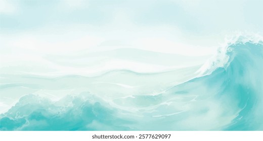 Stunning Abstract Ocean Wave Pattern in Soft Blue and Green Watercolor Shades, Ideal for Use as a Background in Coastal, Sea-Inspired, and Ocean-Themed Graphic Designs.
