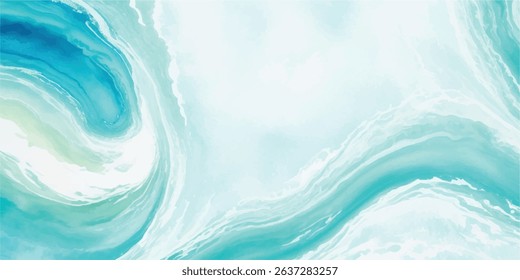 Stunning Abstract Ocean Wave Pattern in Soft Blue and Green Watercolor Shades, Ideal for Use as a Background in Coastal, Sea-Inspired, and Ocean-Themed Graphic Designs.
