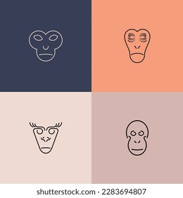 Impresionante diseño estético de un simio en contorno minimalista