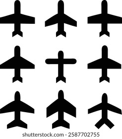 Stunning Airplane Silhouettes Collection - Top View Aircraft Icons for Professional Design