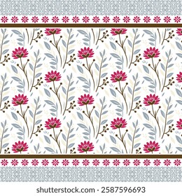 stunning arabic ornament floral pattern with repeat embroidery border for digital print
