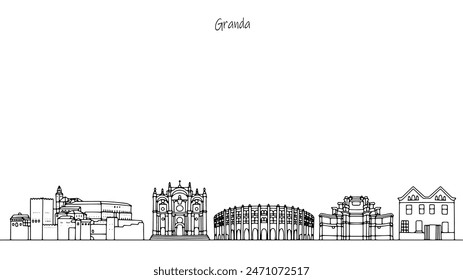 Stunning architecture to be seen on the streets of Granada. Cityscape that attracts tourists. Simple hand drawn vector illustration.