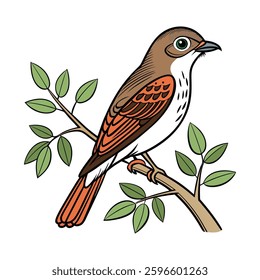 Stunning Asian Brown Flycatcher Colorful Illustration. Concept of Bird Design.