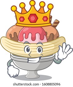 A stunning of banana split stylized of King on cartoon mascot style