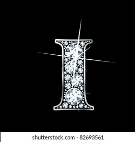 A stunning beautiful "I" set in diamonds and silver. Vector.