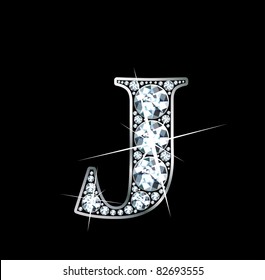 A stunning beautiful "J" set in diamonds and silver. Vector.