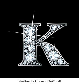 A stunning beautiful "K" set in diamonds and silver. Vector.